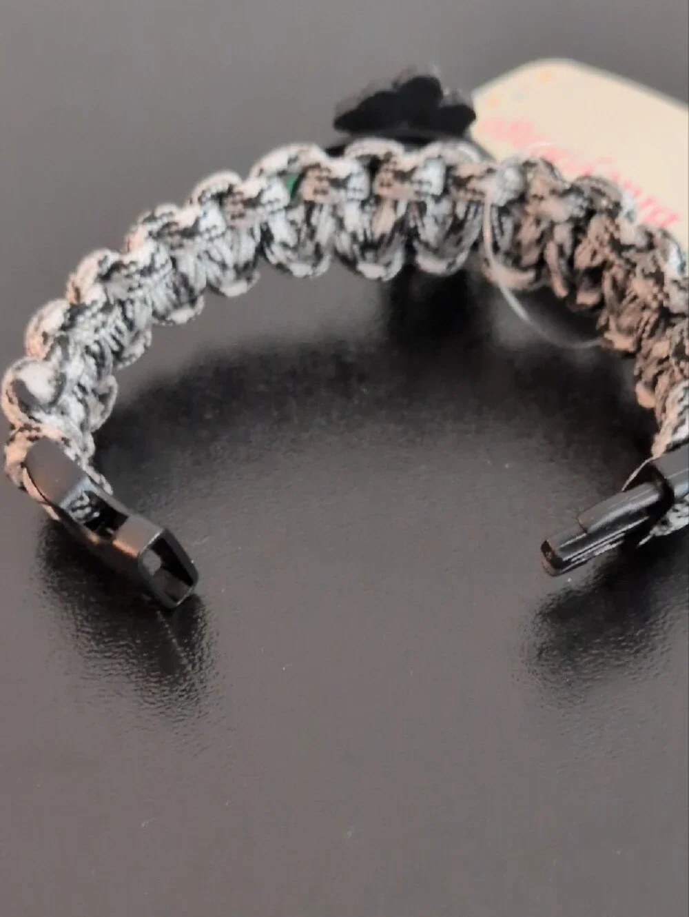 Kids Black & White Braided Paracord Bracelet with Cartoon Dog Charm. Size 6